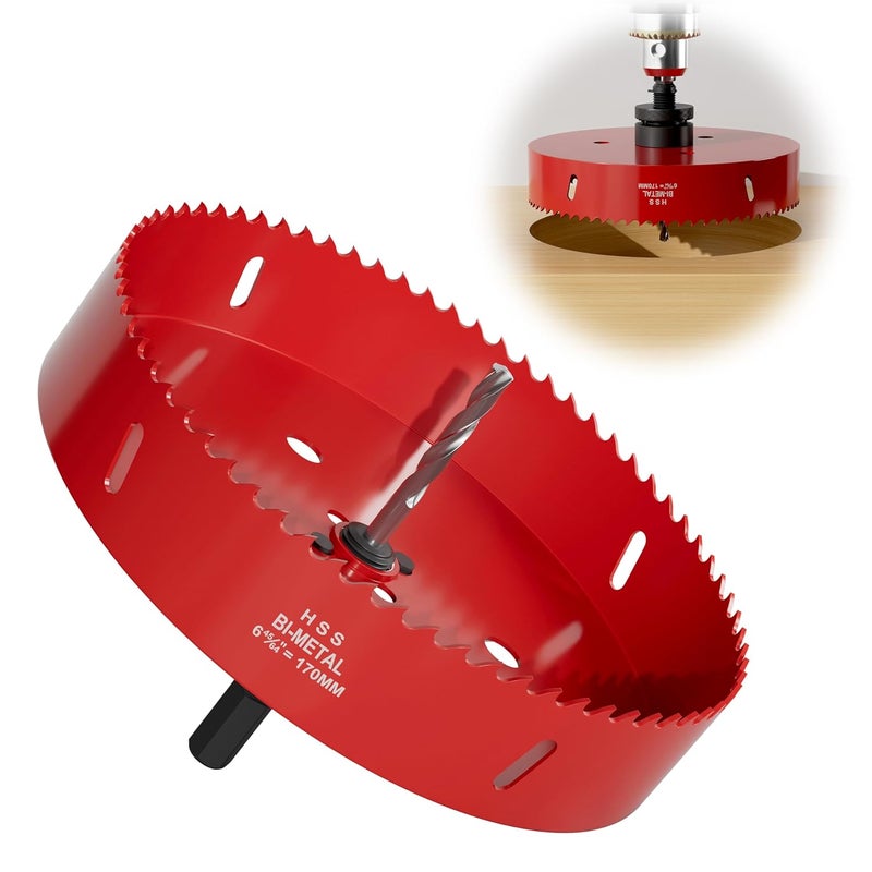FIVELAKE 6.7" (170mm) Bi-Metal M42 High Speed Steel Hole Saw with Pilot Drill Bit, Smooth Cutting Edge for PVC, Drywall, Wood, Plastic, Gypsum Board, Rubber, Thin Metal - Image 1